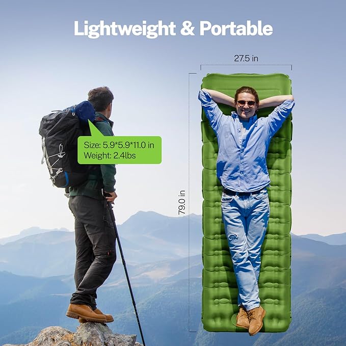 OGERY Sleeping Pad for Camping, 6" Extra-Thick Reinforced Camping Sleeping Pad with Pillows & Built-in Foot Pump, Ultralight Self Inflating Air Mattress Mat for Tent Hiking Essentials Gear