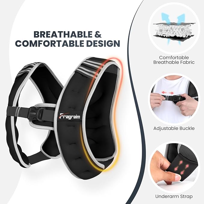 Fragraim Weighted Vest for Women Men - 8lb/10lb/12lb/16lb/22lb/25lb/30lb Weight Vest with Reflective Stripe, Detachable Phone Pouch, Ideal for Walking, Strength Training, Running, Workout, Cardio