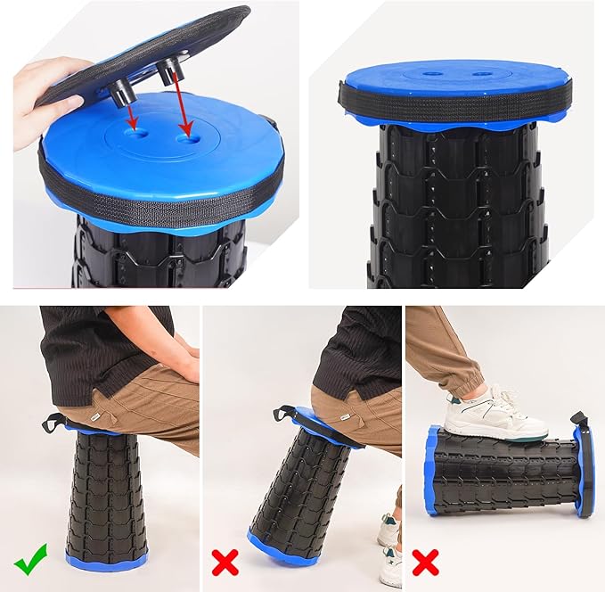2 Pack Portable Telescoping Stools Collapsible Stool with Cushion,Retractable Foldingstool Max Load Capacity 400lbs, Portable Collapsible Stools for Camping Hiking Outdoor BBQ Black-Blue