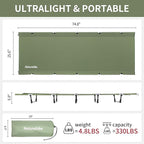 Naturehike GreenWild Camping Cot, Ultralight Folding Backpacking Cot, 60-Second Easy Set-Up, Supports 330lbs, Portable Camping Bed for Adults for Camping Hiking Travel Home