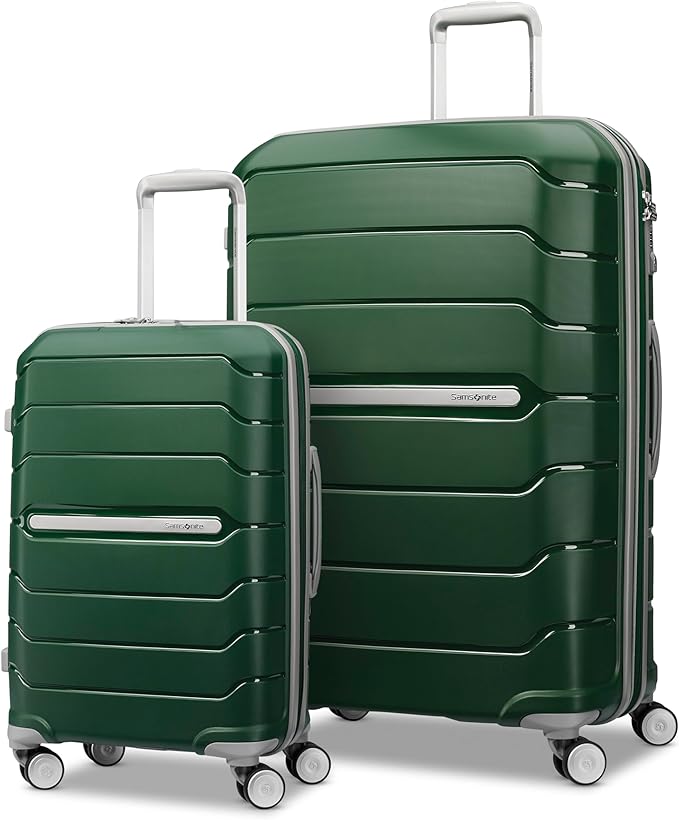 Samsonite Freeform 2-Piece Luggage Set - Carry-On & Large Checked Luggage with Dual Spinner Wheels - Durable Polypropylene Hardshell - TSA Lock, Airline-Approved - Expandable Hard Shell - Pine Green