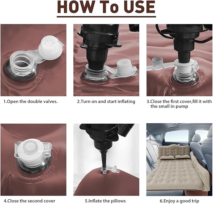 ISWEES Car Bed SUV Air Mattress, Car Air Mattress with Electric Pump, 2 Inflatable Pillows and 2 Footrests for Back Seat, Side Seat,Trunk Sleeping, Thickened Camping Bed - Brown