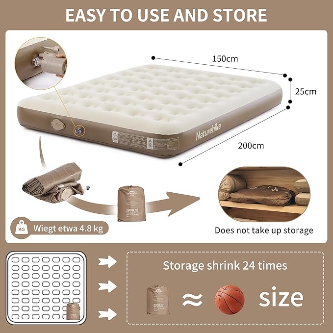 Naturehike Narrow King Size Air Mattress with Electric Built-in Pump, 79 * 71in Extra Wide Inflatable Mattress for Home, Camping, Guests, Travel, Morning View Series