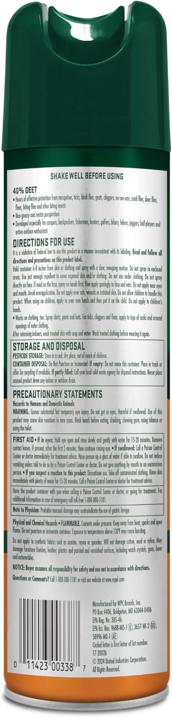 Repel Insect Repellent Sportsmen Max Formula 40% DEET, 6.5 Ounces, Long-Lasting Aerosol Insect Repellent Spray Repels Mosquitoes, Ticks, Gnats, Biting Flies, Chiggers and Fleas, 3 Pack