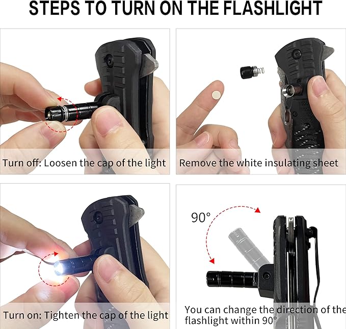 XIPHIAS EDC Tactical Damascus Folding Pocket Knife - 6-in-1 Survival Multitool with LED Light, Magnesium Fire Starter, Whistle, Paracord & Pocket Clip - (Black) - XK039DA-Black