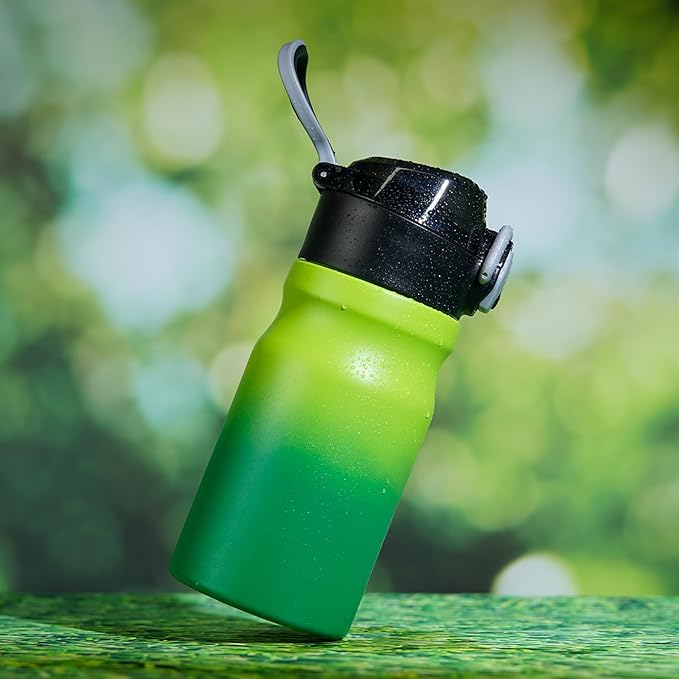 BJPKPK 14oz Insulated Water Bottle With Straw Stainless Steel Double Wall Water Bottles BPA Free Leak Proof Thermo With Lockable Flip Lid And Soft Silicone Spout,Bamboo Grove