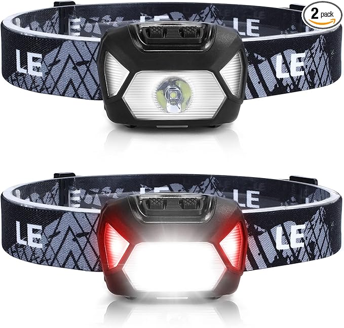 Lepro HeadLamp, 2 Pack Super Bright LED Head lamp with 6 Lighting Modes, Waterproof, Battery Powered LED Lightweight Headlight for Cycling Running Camping for Kids Adults