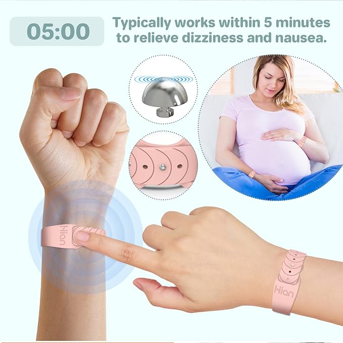 Hion Motion Sickness Bracelets Sea Sickness Wristbands for Motion Sickness/Morning Sickness/Pregnancy Nausea Anti Nausea Wristband Acupressure Nausea Bands Motion Sickness Bands（2Pairs Transparent）