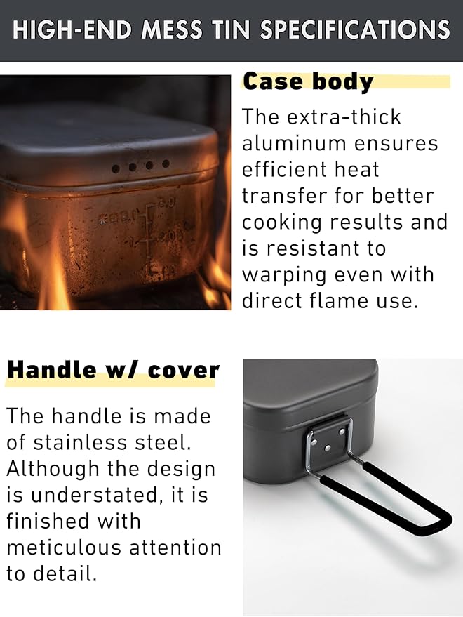 CAMPINGMOON Mess Tin 1.3L Aluminium Camping Cookware Extreme Thick Black H-2013