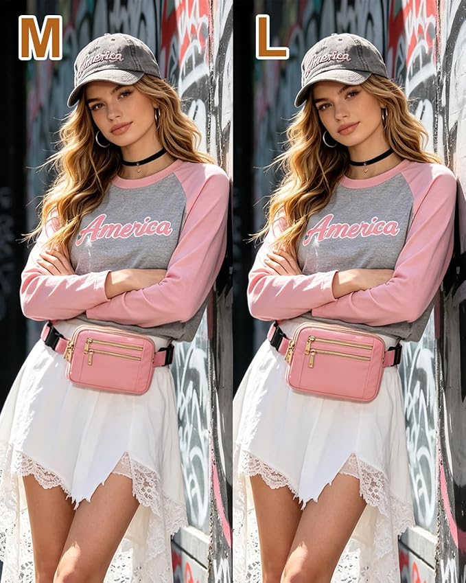 Capolo Fanny Packs for Women Fashion Waist Packs Bag with Adjustable Strap and 4 Zipper Pockets Waterproof Everywhere Crossbody Belt Bag for Workout Running Travelling(Pink, Large)