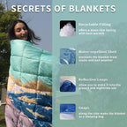 zzlamb Camping Blanket, Outdoor Lightweight Travel Blanket Puffy Portable Down Alternative, Windproof Warm Cloak with Snaps, Cozy Quilt Backpacking Picnic RV Plane Car Hammock Beach Climbing