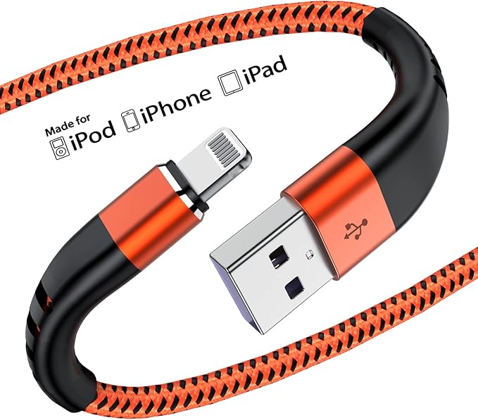 Essri 2Pack for iPhone Charger Cord 1FT, Lighting Cable 1 Feet to USB Charging Cable, Nylon Braided Charging Cord 1 Foot Compatible with iPhone 14 13 12 11 X XS XR 15 Pad - Orange