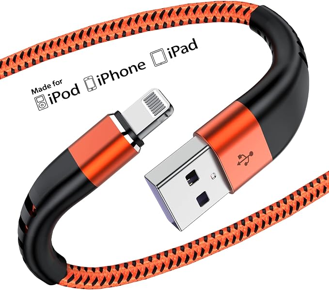 Essri 2Pack for iPhone Charger Cord 6FT, Lighting Cable 6 Feet to USB Charging Cable, Nylon Braided Charging Cord 6 Foot Compatible with iPhone 14 13 12 11 X XS XR 15 Pad -Orange