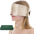100% Mulberry Silk Sleep Mask, Large Size Travel Eye Masks for Side Sleepers, Adjustable Sleeping Mask for Women and Men, 100% Blackout Eye Mask for Sleeping Champagne