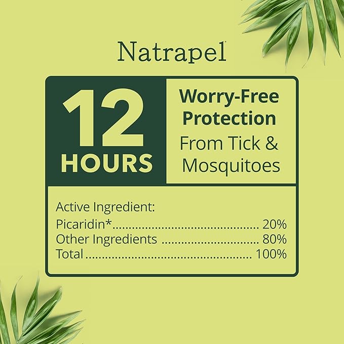 Natrapel Tick & Insect Repellent - Bug Spray with 20% Picaridin - Family Protection Against Mosquitoes, Ticks & More - Up to 12 Hours of Protection - 1 oz (4 Pack)