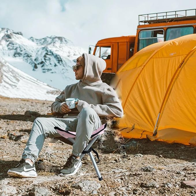 Folding Camping Stool,16.5" Folding Camping Chairs,Portable Tripod Seat,Outdoor Travel Tall Chair for Walking Hunting Hiking Fishing Mountaineering Picnic Beach BBQ Garden Lawn(Pink)