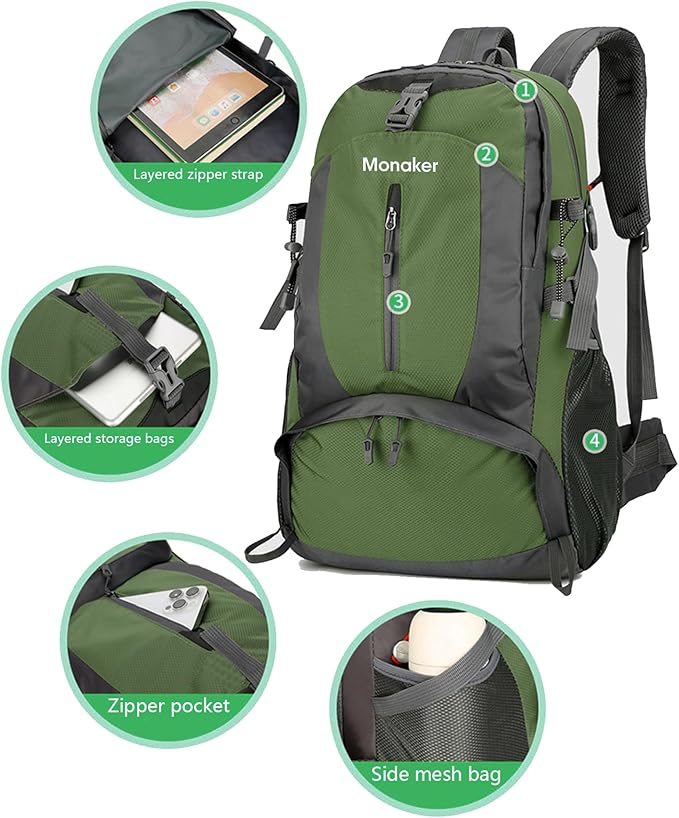 40L Hiking Backpack with Separate Shoe Compartment & Waist Support – Multi-Pocket Design, Emergency Whistle – Ideal for Camping, Trekking & Travel