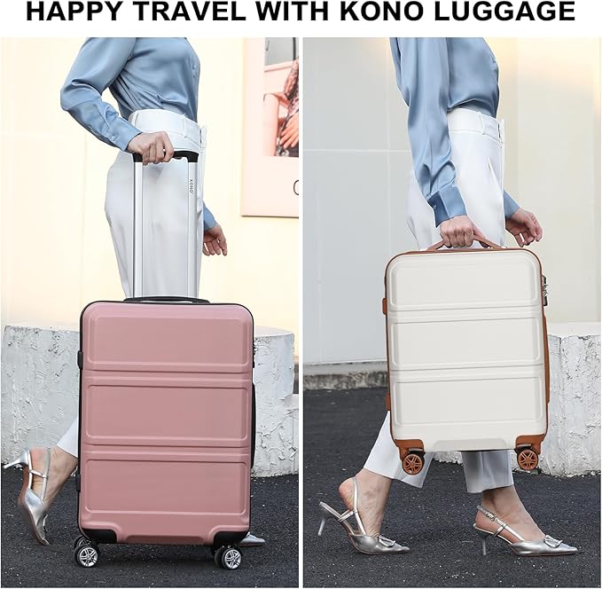 Kono 4 Piece Luggage Sets Expandable(only 28") Lightweight with Spinner Wheels TSA Lock Hardside Travel Rolling Suitcases 20in 24in 28in Carry on and 12in Mini Cosmetic Case Cream White