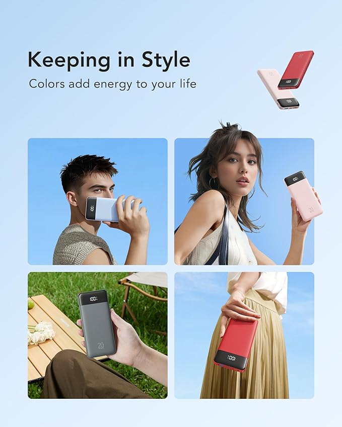 charmast 20000mAh Portable Charger with Built in Cables, 22.5W Travel Power Bank Fast Charging, USB C Cell Phone Battery Pack for iPhone 16/15/14/13/12/11 Series, iPad, Samsung, Android, Tablet