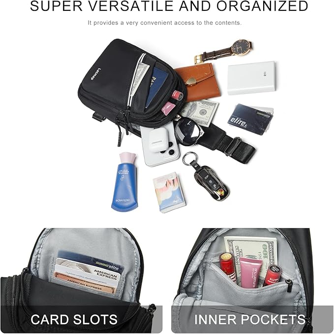 7L Sling Bag For Women Faux Leather Anti Theft Small Casual Daypack Backpack Fanny Pack Crossbody Chest Bags Purse Waterproof Black