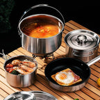 7PCS Camping Cooking Set,Camping Cookware Mess Kit,304 Stainless Steel Camping Cookware with Travel Tote Bag for Camping Outdoor Cooking & Picnic,RVs