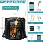 Portable Shower for Camping with Immersion Water Heater, Rechargeable Camping Shower Pump, Outdoor Hot Shower with 6.6 Gallons Folding Bucket for Camping, Hiking, Traveling, Washing