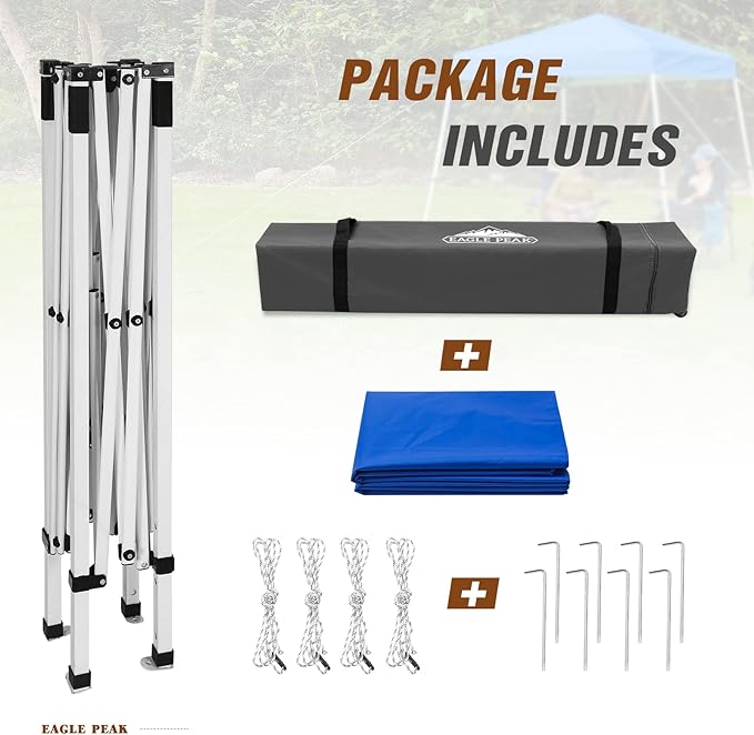 EAGLE PEAK 8x8 Slant Leg Pop-up Canopy Tent Easy One Person Setup Instant Outdoor Beach Canopy Folding Portable Sports Shelter 8x8 Base 6x6 Top (Blue)