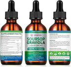 Soursop Graviola Liquid Drops Supplement with Sea Moss Extract, Soursop Bitters Liquid for Cell Support & Regeneration, Immunity, Liver, Antioxidant, Graviola Leaves Extract 2 Month Supply 60ML