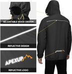 APEXUP Packable Rain Jacket Men with Reflective Zipper, Lightweight Waterproof Raincoat, Mens Rain Jacket for Outdoor Sports
