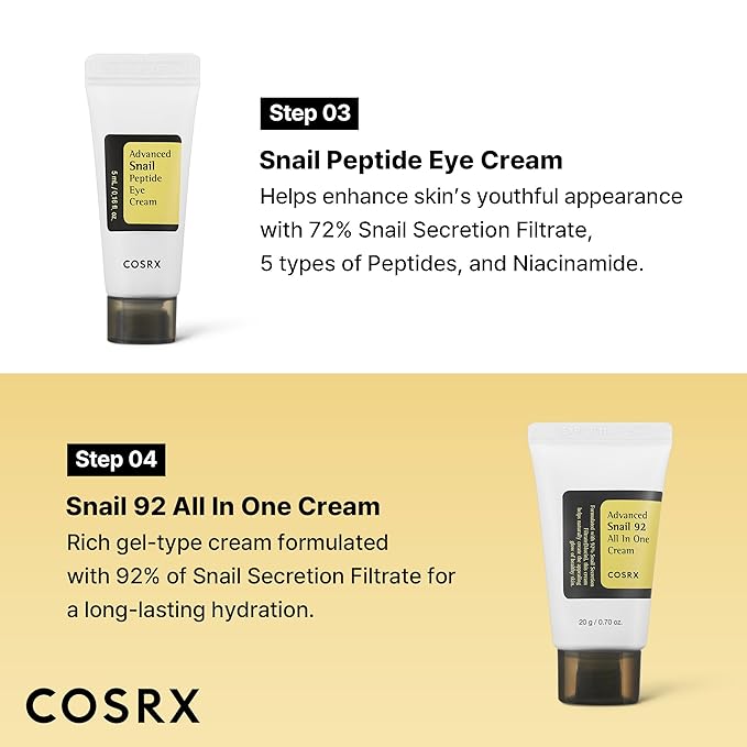 COSRX All About Snail Mucin Korean Skin Care Set, Mini Travel Essentials, Travel Size Gift Set with Snail Mucin Face Wash, Serum, Moisturizer & Eye Cream, Rejuvenating Kit, Mothers Day Gifts for Mom