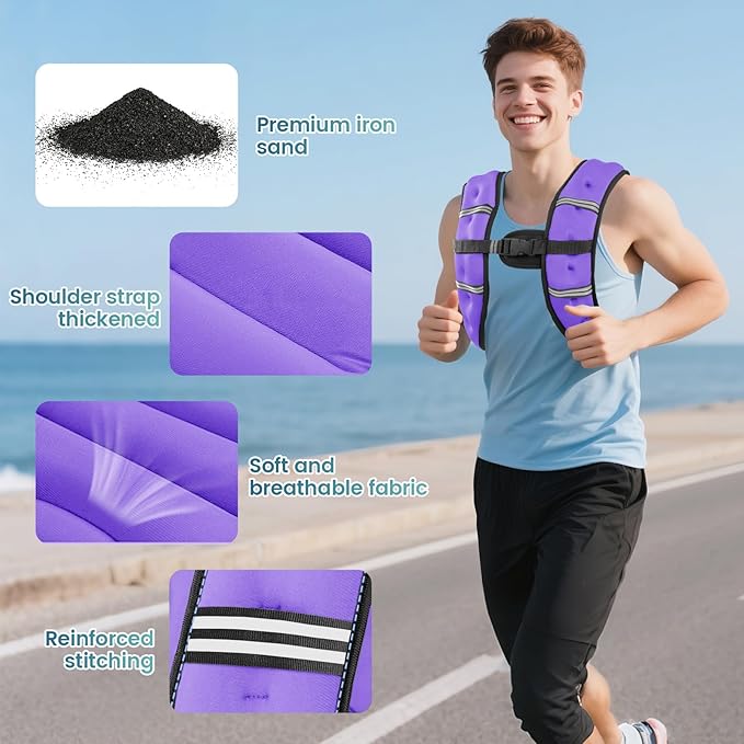 Weighted Vest, 8lb/12lb/16lb/20lb/25lb/30lb Weight Vest with Two Adjustment Straps for Men Women, Weight Vests with Reflective Stripe for Strength Training, Running, Jogging, Walking