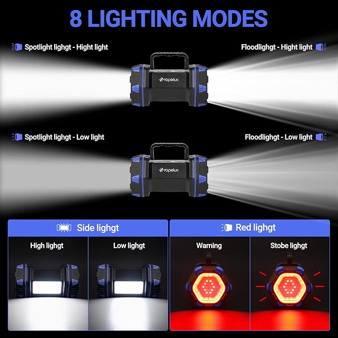 Led Camping Lantern Rechargeable, Camping Flashlight 1500LM, 8 Light Modes, Camping Lights 4800 Capacity, Portable Bright Flash Light for Emergencies, Power Outages, Hurricane, (Blue 2Pack)
