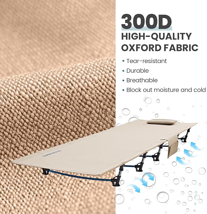 FUNDANGO Ultralight Folding Camping Cot, Extra Long Backpacking Camping Cots for Adults Portable Cot Bed for Hiking Travel Home Mountaineering, Beige