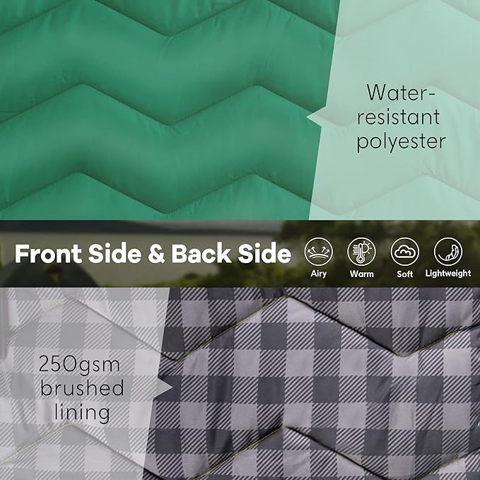 UNIKOME Lightweight & Waterproof Outdoor Camping Travel Blanket, Puffy Down Alternative With corner loops, 75"52", Green