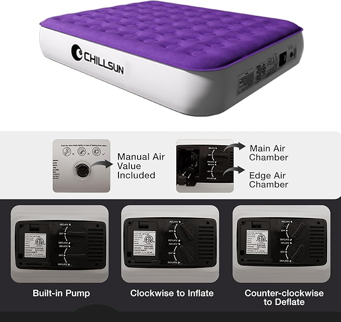 CHILLSUN Twin Air Mattress with Built-in Pump-2 Mins Quick Inflate/Deflate Double Height Blow Up Mattress for Camping,Home & Portable Travel - Adjustable Inflatable Mattresses,Durable Waterproof