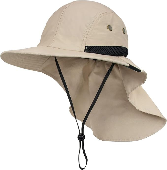 SUN CUBE Sun Hat for Men, Wide Brim Fishing Hat Neck Flap Cover Men, Women, Hiking, Camping, Sun Protection UV, Gardening
