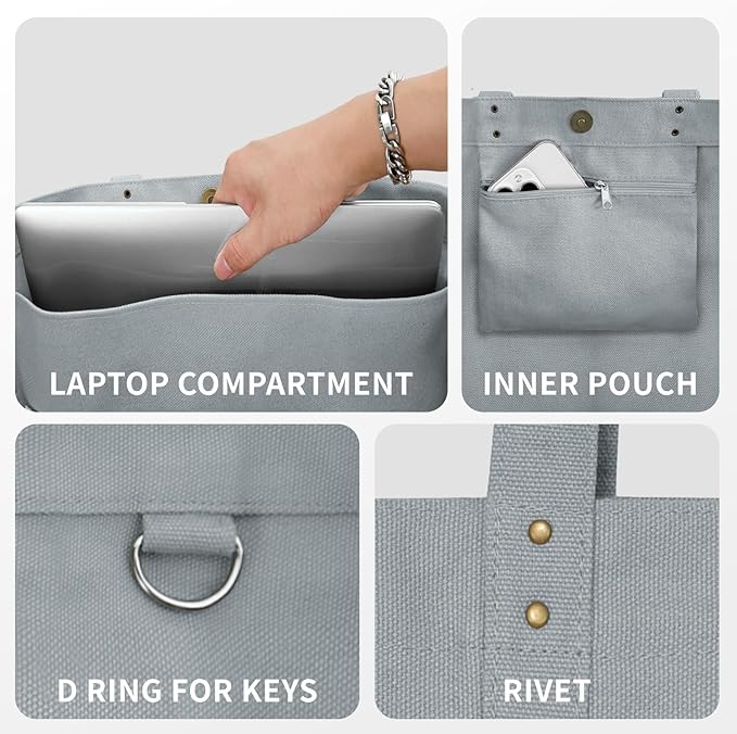 HOMESPON Large Canvas Tote Bag for Women Everything Bag with Pockets and Laptop Sleeve