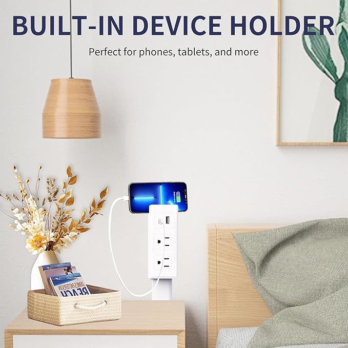 Electrical Outlet Extender Features USB-A,USB-C,2 AC Outlets,Wall Power Socket Expander Stick,Extendable Rotating Electric Outlet Plug Adapter Nightstands, Sofa,Desks and More Hard to Reach Spaces