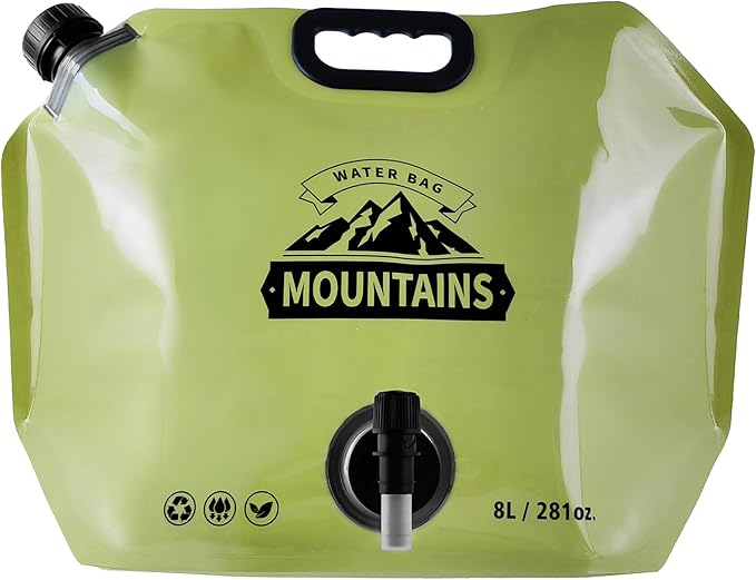 Collapsible 8L Water Storage Bag, BPA-Free Portable Folding Water Jug with Adjustable Faucet, Leakproof Emergency Water Bag for Camping, Hiking, Riding, Outdoor Sport (GREEN, 1)