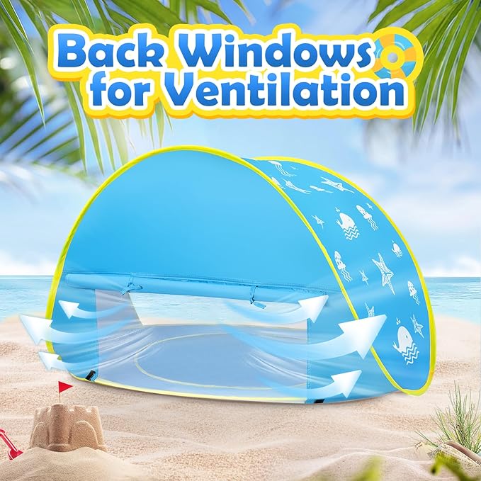 Monobeach Baby Beach Tent Ocean Pop Up Portable Shade Pool UPF50+ UV Protection Sun Shelter for Infant with Easy Set Up Canopy