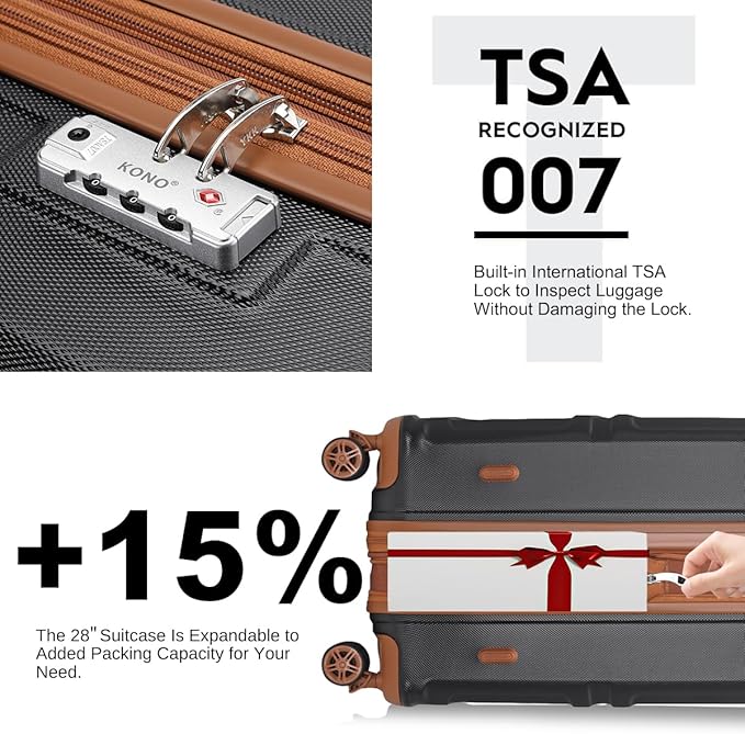 Kono Suitcase Set 3 Piece Luggage Set Expandable(only 28") Carry On Hardside Luggage with TSA Lock Spinner Wheels (Apricot Grey, 6 piece set)