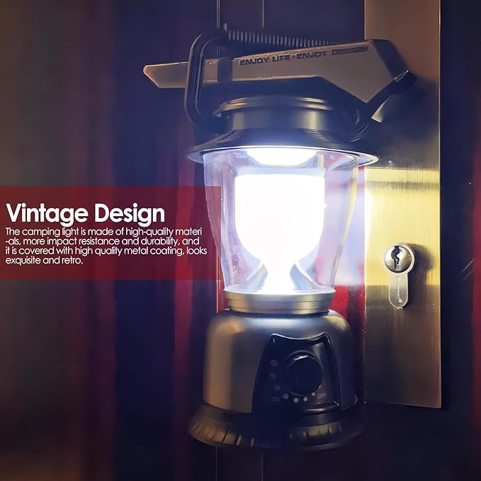 Retro LED Lantern 2-Pack, 360° COB 120 LM, Stepless-Dimming Battery Powered Camping & Hurricane Light, AA Batteries, Emergency/Power Outage (Grey-2 Pack)