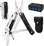 12-in-1 Multitool Pliers with Safety Lock, Fire Starter & Whistle, Stainless Steel Pocket Knife, Camping Multitool with Detachable Scissors for Outdoor Survival, EDC Gear