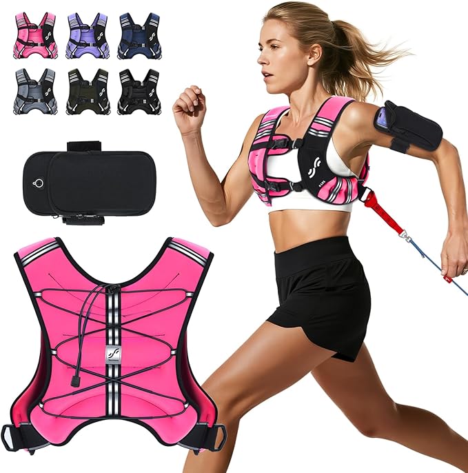 Sportneer Weighted Vest for Women Men: 8lbs/12lbs/15lbs/20lbs/25lbs Weight Vest with Detachable Phone Pouch Rucking Vest for Women Walking Strength Training Muscle Building Weight Loss
