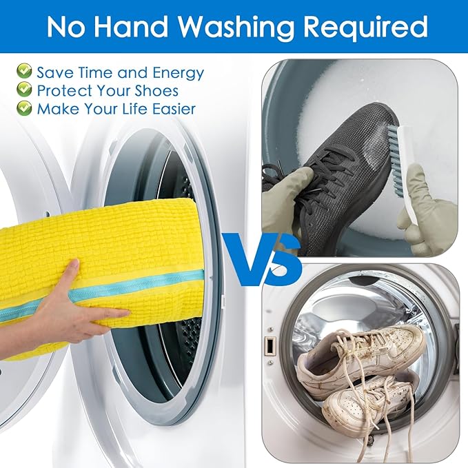 Shoe Washing Machine Bag, Reusable Laundry Shoe Bag for Washer and Dryer, Sneaker & Tennis shoe laundry bag, Ykk Zipper Multi-Functional Shoe Cleaning Bag (1PCS + 1PCS Yellow)