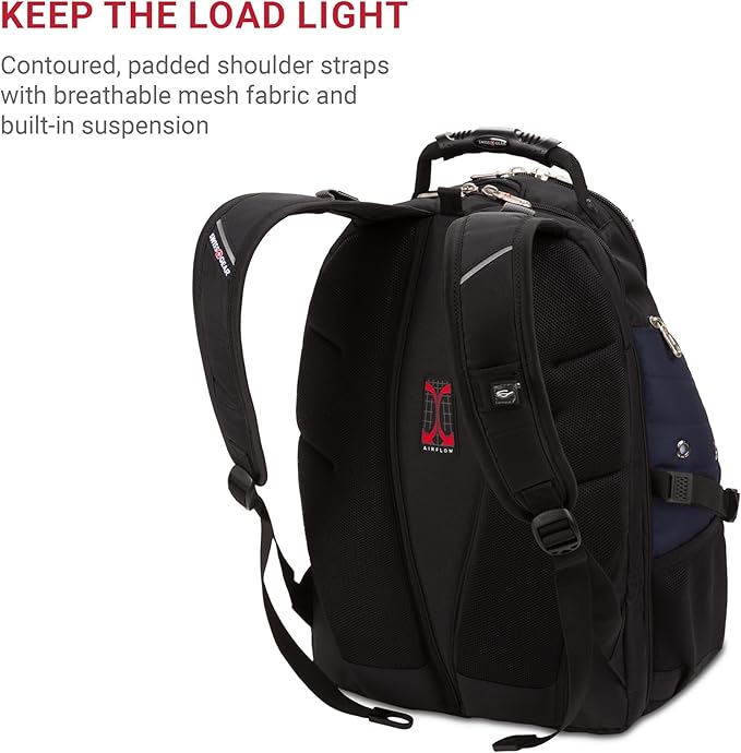 SwissGear 1900 ScanSmart 17” Laptop Backpack Blue/Black – Reflective Tech Backpack with ScanSmart Compartment – Multiple Organizer Pockets & RFID Scan Blocking Technology