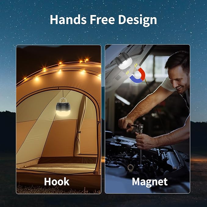 LED Camping Lantern Rechargeable, 1000LM Tent Light with 3 Color Lighting Modes, 8000mAh Power Bank, Waterproof, Mini Flashlight with Magnetic Base for Emergency, Power Outages, Hiking, Home