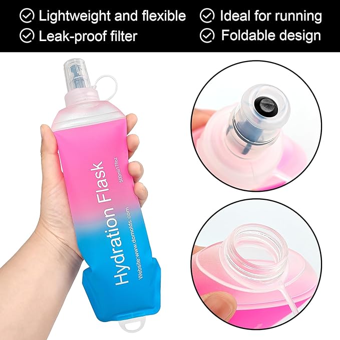 WILDREEDS 250ml Soft Flask, TPU Collapsible Soft Water Bottle for Hydration Pack, Running Vest, Folding Water Bottle for Hiking Cycling Climbing-1Pcs, Pink to Blue