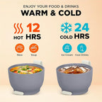 ENERGIFY Vacuum Insulated Food Jar. Large 24oz Bowl incl. Folding Spoon, Cup. Wide Mouth Keep Hot & Cold Drinks Soup Lunch Container for Adults. BPA-Free Stainless Steel, Leak Proof, Cream