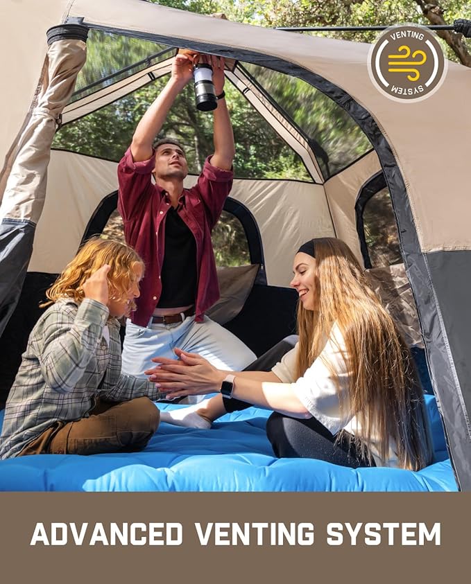 FanttikOutdoor Camping Tent 4/6/8/10 Person Instant Cabin Tent Setup in 60 Seconds with Rainfly & Windproof Portable with Carry Bag for Family Camping & Hiking